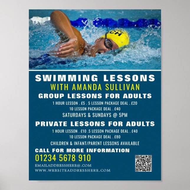 Póster Anuncio de Lección de Natación Pro Swimmer (Frente)