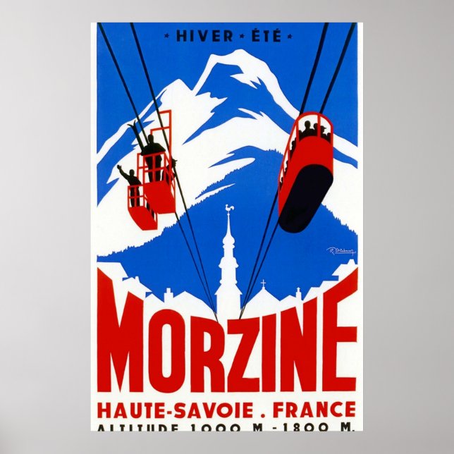 Póster Anuncio de los Alpes franceses Vintage Gondola (Frente)