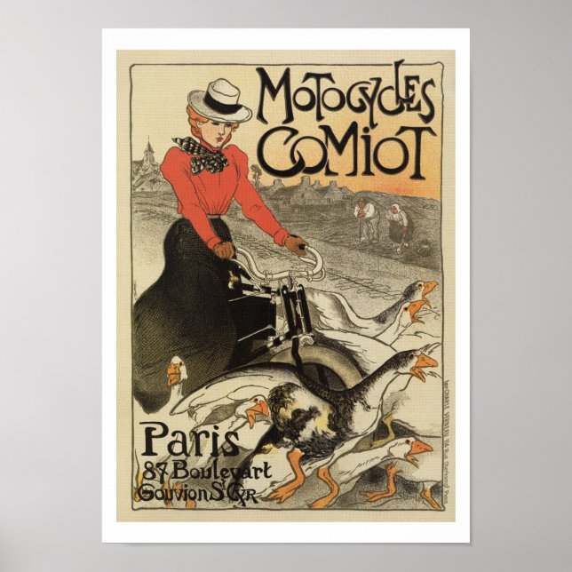 Póster Anuncio de motocicleta francés de 1899 (Frente)