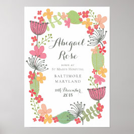 Póster Anuncio de nacimiento de Chica de Recién nacido A3