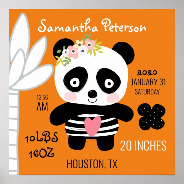Póster Anuncio de nacimiento de Cute Panda (Frente)