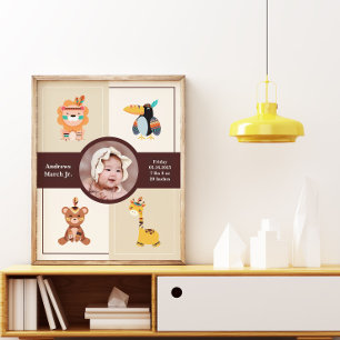 Póster Anuncio de nacimiento de foto de Boho Woodland