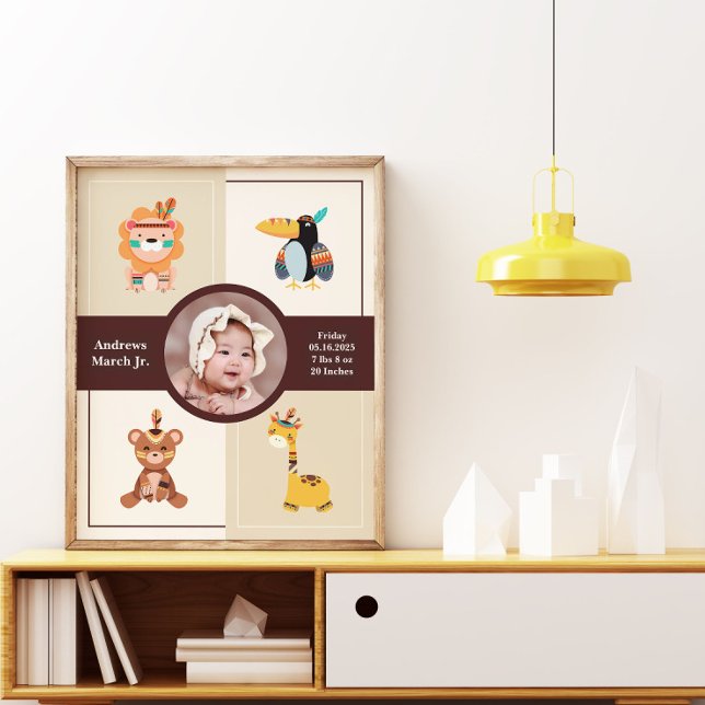 Póster Anuncio de nacimiento de foto de Boho Woodland (Subido por el creador)
