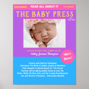 Póster Anuncio de nacimiento de foto de chicas Purple Kee