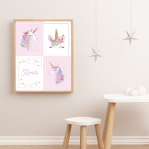 Póster Anuncio de Nacimiento de Niña Unicornio Rosa Baby 