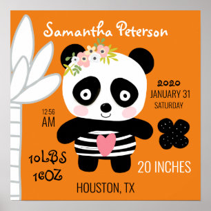 Póster Anuncio de nacimiento de panda lindo