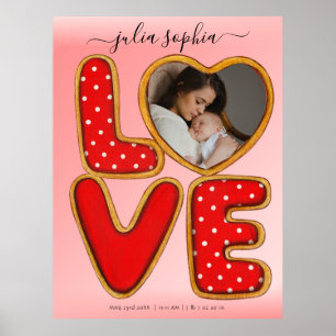 Póster Anuncio de nacimiento del bebé retro LOVE Keepsake