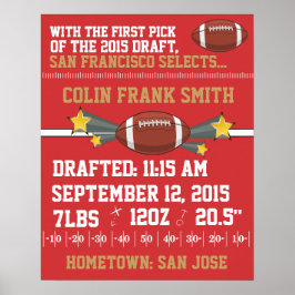 Póster Anuncio de nacimiento del fútbol - Rojo y Oro