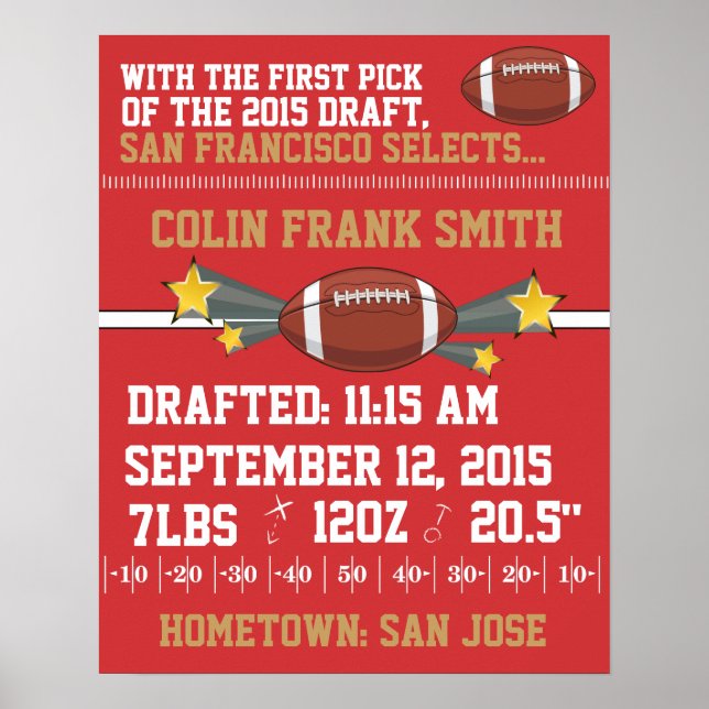 Póster Anuncio de nacimiento del fútbol - Rojo y Oro (Frente)