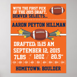 Póster Anuncio de nacimientos de fútbol - Naranja y azul