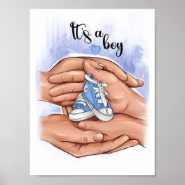 Póster Anuncio de Nuevo Bebé – Padres Sosteniendo Zapatos