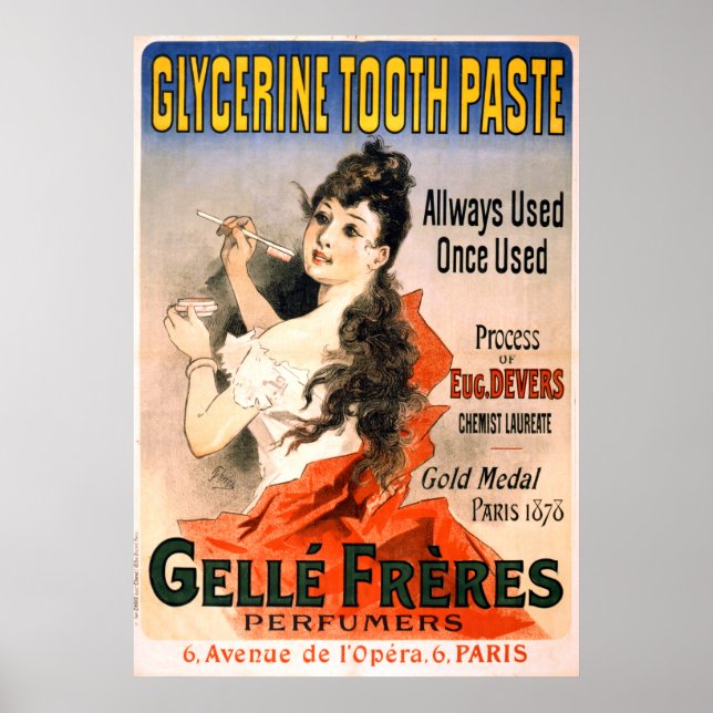 Póster Anuncio de pegado dental de glicerín francés vinta (Frente)