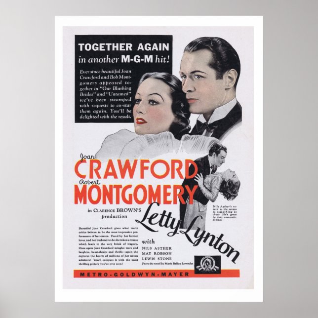 Póster Anuncio de películas de Letty Lynton Joan Crawford (Frente)
