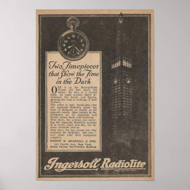 Póster Anuncio de reloj radial de 1918 (Frente)
