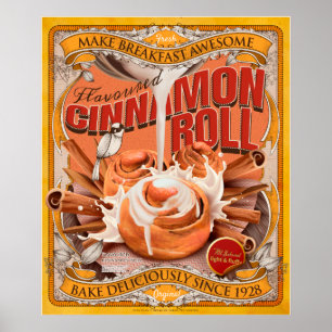 Póster Anuncio de rollo de canela al estilo vintage
