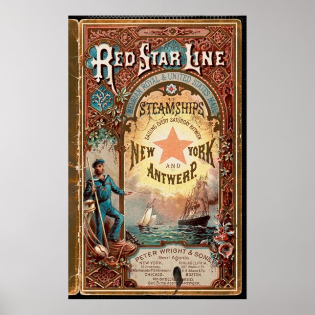 Póster Anuncio de Steamship Antwerp de Red Star Line NYC (Frente)