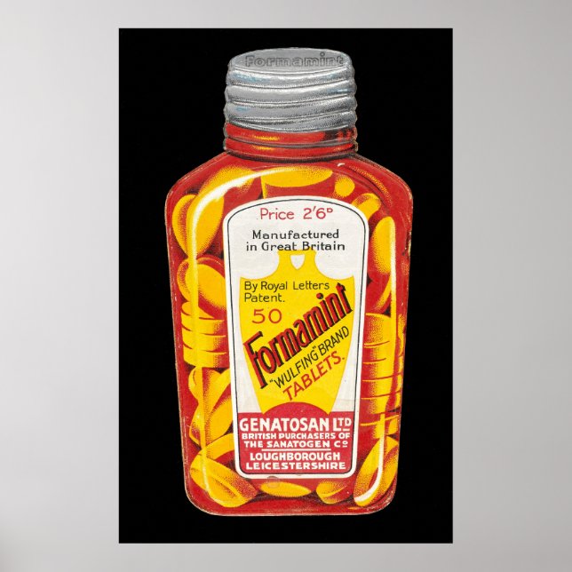 Póster Anuncio de tabletas medicinales de formamint vinta (Frente)