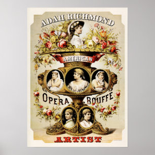 Póster Anuncio de Teatro Bouffe de Ópera Americana Adah