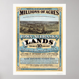 Póster Anuncio de tierra de Iowa y Nebraska 1872