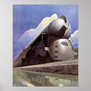Póster Anuncio de tren locomotora Art Deco vintage