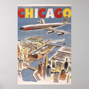 Póster Anuncio de viaje aéreo de Vintage Chicago USA