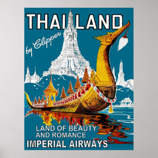 Póster Anuncio de viaje de aerolíneas de THAILAND Vintage