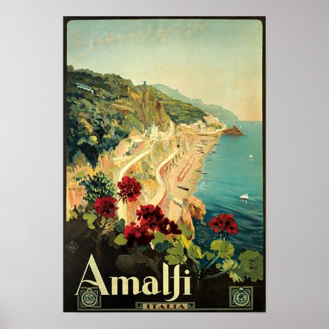 Póster Anuncio de viaje de Amalfi de época (Frente)