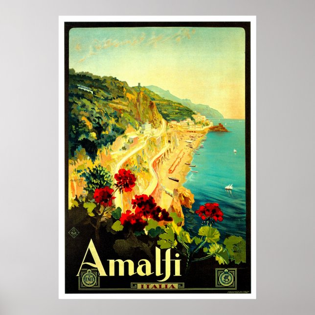 Póster Anuncio de viaje de Amalfi Italia Italia (Frente)