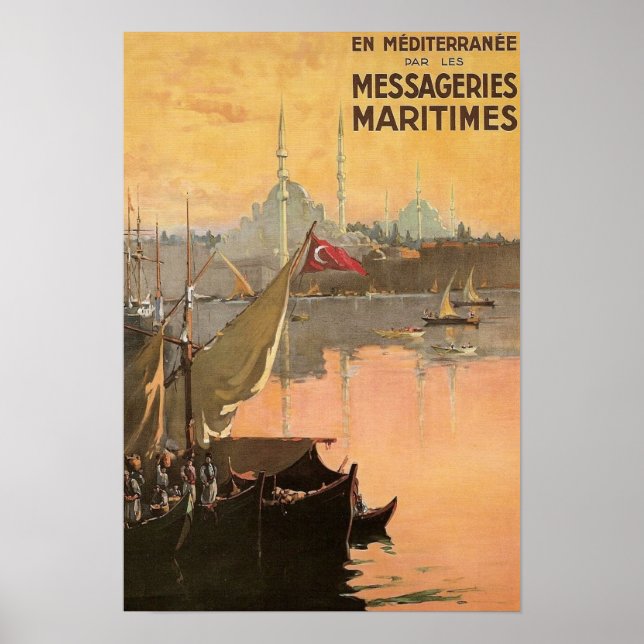 Póster Anuncio de viaje de Constantinopla Vintage (Frente)