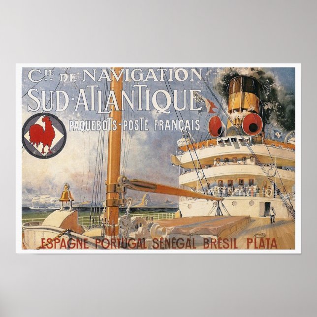 Póster Anuncio de viaje de cruceros de época (Frente)