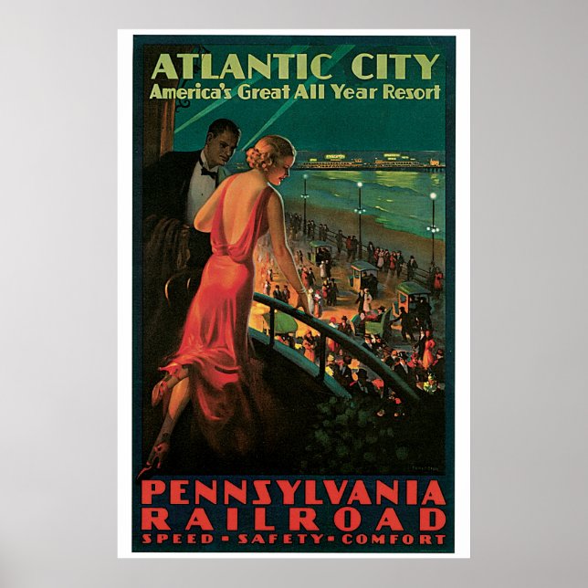 Póster Anuncio de viaje de la ciudad atlántica de los año (Frente)
