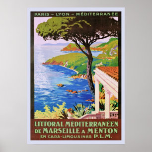 Póster Anuncio de viaje francés de la Costa Azul