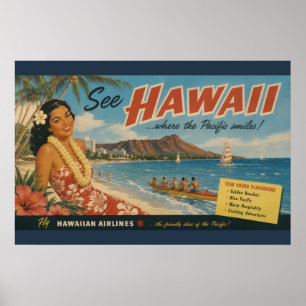 Póster Anuncio de viaje hawaiano de estilo vintage