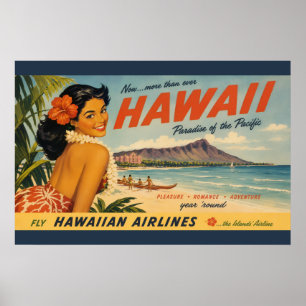 Póster Anuncio de viaje hawaiano de estilo vintage