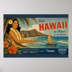 Póster Anuncio de viaje hawaiano de estilo vintage