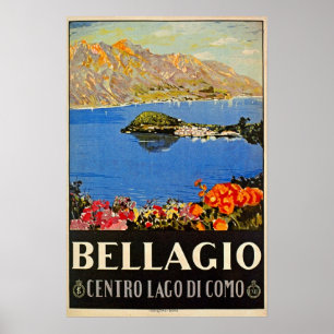 Póster Anuncio de viaje italiano Bellagio de los años 20