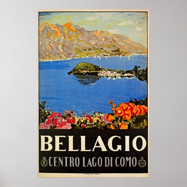 Póster Anuncio de viaje italiano Bellagio de los años 20 (Frente)