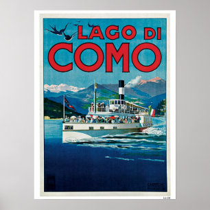 Póster Anuncio de viaje italiano del lago Como de la Viej