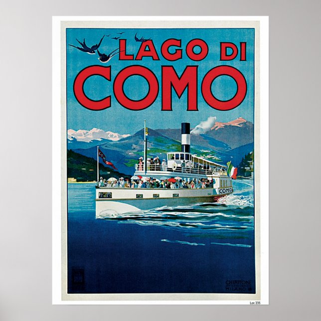 Póster Anuncio de viaje italiano del lago Como de la Viej (Frente)