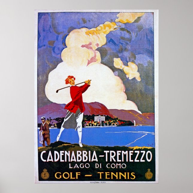 Póster Anuncio de viaje italiano del lago Como Golf de lo (Frente)