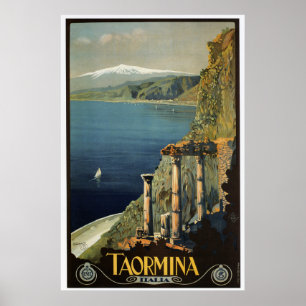 Póster Anuncio de viaje italiano Vintage Taormina Sicilia
