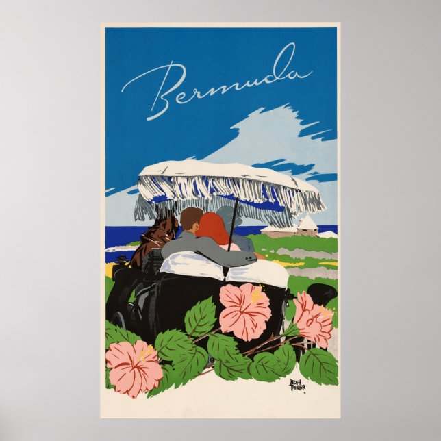 Póster Anuncio de viaje retro de Bermudas románticas (Frente)