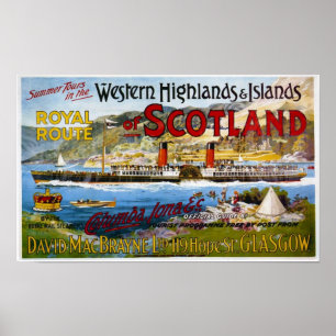 Póster Anuncio de viaje vintage para Escocia en los años