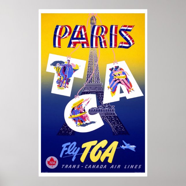 Póster Anuncio de Viajes Aéreos de la Torre Eiffel de Par (Frente)