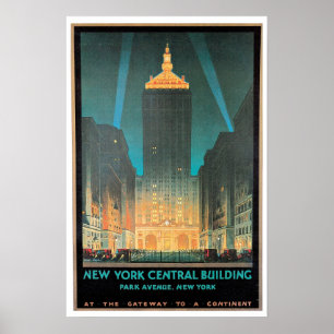 Póster Anuncio de Viajes al Edificio Central de Nueva Yor