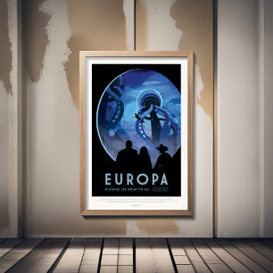 Póster Anuncio de viajes de ciencia ficción, Moon Europa