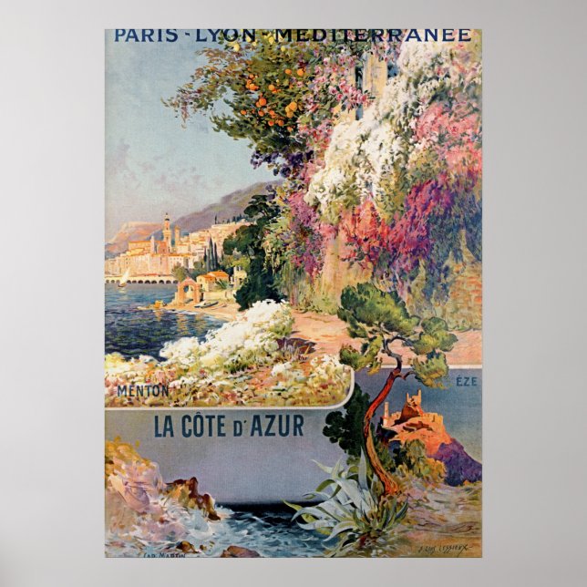 Póster Anuncio de viajes de la Vieja Riviera Francesa (Frente)