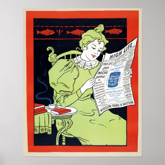 Póster Anuncio del café Mocha de los años 1890 (Frente)