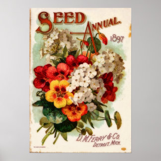 Póster Anuncio del catálogo de flores de vintage de DM Fe