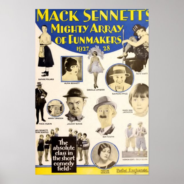 Póster Anuncio del expositor de comediantes de Mack Senne (Frente)